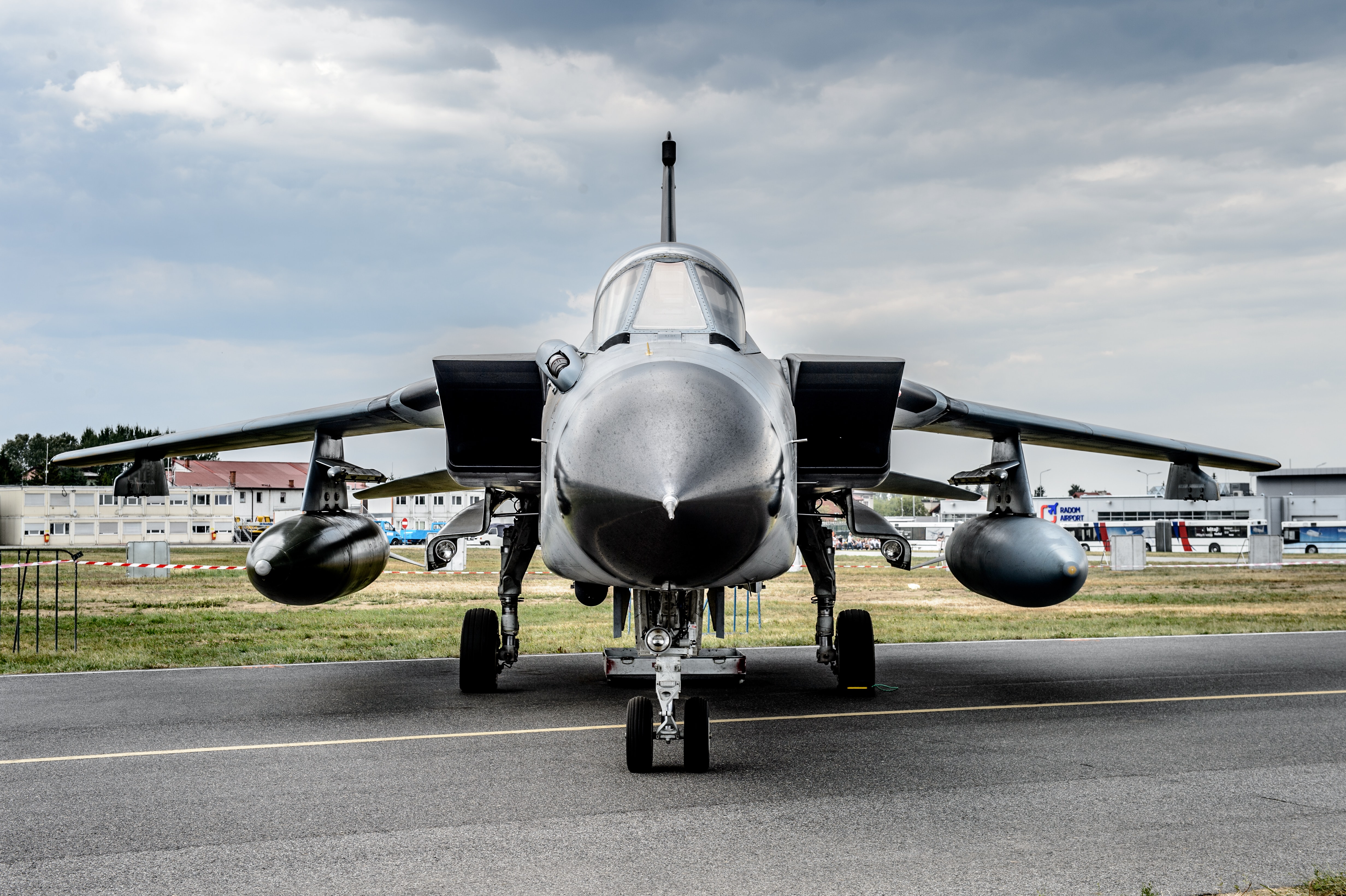 Front view of a fighter jet